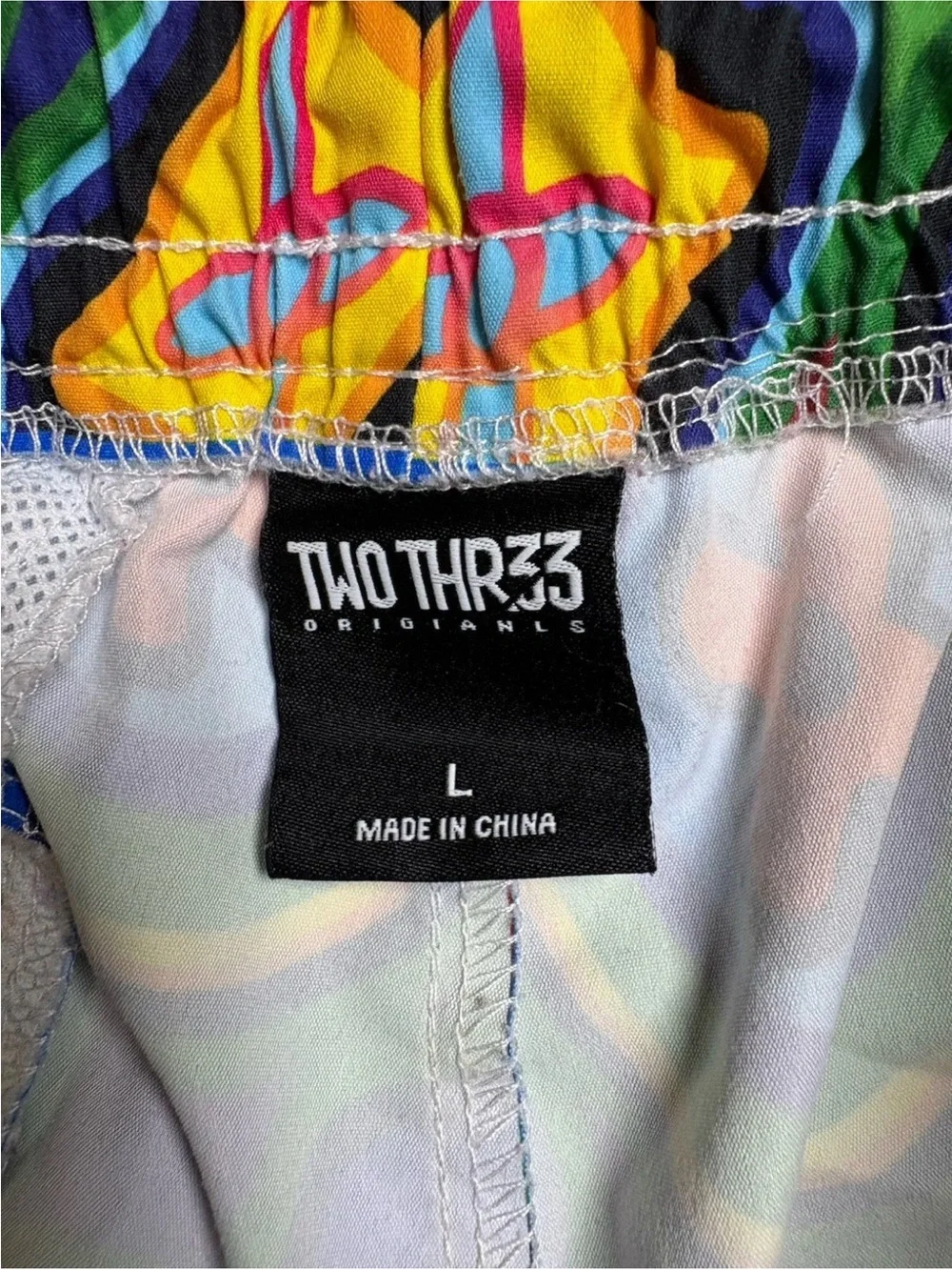 Two Thr33 Originals Mens Large Swim Shorts Abstract Pattern Drawstring 7.5